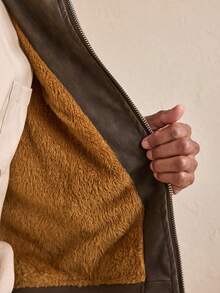 AKNOTIC Business Casual Men's Vintage Metal Decor Furry Collar Jacket, Autumn/Winter, Grunge, Christmas