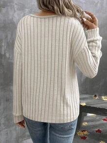 EMERY ROSE Áo thun nữ tay dài cổ chữ V trễ vai màu trơn, dáng thường ngày, mùa thu - Màu be - Xem 2