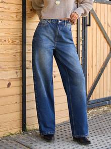 EURMUSE Low Waist Wash Detailed Straight Jean - Dark Wash - View 7