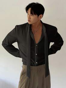 DAZY 1 chiếc áo sơ mi nam dài tay, màu trơn, kiểu dáng đơn giản, cài cúc phía trước, thích hợp cho mùa thu, đi học hoặc trang phục công sở mùa thu. - màu đen - Xem 6