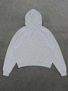 GENIUS ODE 男士人脸字母印花连帽衫，休闲简约街头风套头卫衣，秋冬款，长袖上衣 - 灰色 - 查看 2