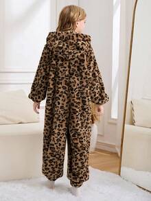Sparklyn Mono con capucha con orejas de leopardo de moda y lindo para niña preadolescente, adecuado para usar en interiores y exteriores en invierno - Multicolor - Ver 2