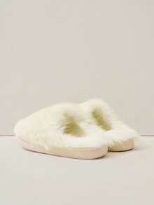 Cuccoo Women Plain Color Flat Simple Furry Slide Slippers,Casual Daily Wear For Christmas And New Year Holiday Vibe Fall And Winter