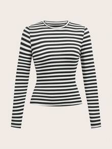 SHEIN EZwear Bộ 3 áo thun dài tay cổ tròn bó sát thường ngày cho nữ - Nhiều màu - Xem 3