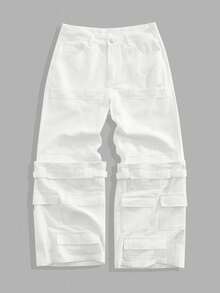 ROMWE MEN Street Life Quần jeans ống rộng ống rộng có túi màu sáng dành cho nam - trắng - Xem 1