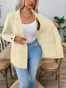 EMERY ROSE Blazer long croisé à revers et grandes poches pour femmes grandes tailles, automne/hiver - Nude - Voir 8