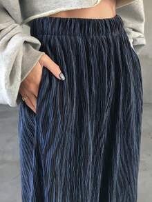 FRIFUL 女式休闲斑马纹松紧腰斜口袋宽松裤，秋季 - 藏蓝色 - 查看 7
