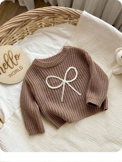 SHEIN Nyfödd babyflicka med bokstavsmönster, mångsidig långärmad tröja, höst/vinter