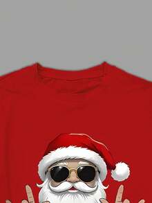 Manfinity Homme 男士圣诞老人印花长袖T恤，圣诞派对，秋季 - 黑色 - 查看 3