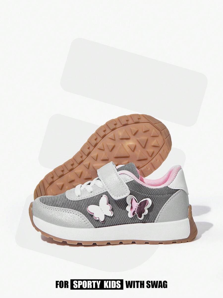 JNSQ 1 Pair Of Butterfly Fun Cute Splicing Basic Casual Fashion Lightweight Suitable For Spring, Summer, Autumn And Winter Girl's Sports Shoes Kids Shoes School Running Shoes