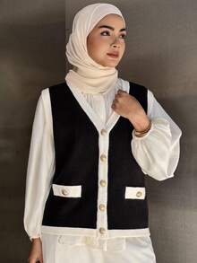 DAZY Gilet sans manches décontracté à couleurs contrastées pour femmes, mode modeste d'automne