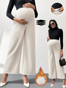 MaterniWear Pantaloni casual larghi in vita regolabile, morbidi e comodi, per gravidanza, tinta unita - Albicocca - Visualizzare 1