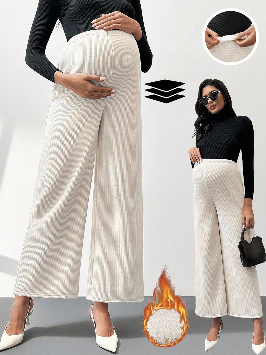 MaterniWear Pantaloni casual larghi in vita regolabile, morbidi e comodi, per gravidanza, tinta unita - Albicocca - Visualizzare 1