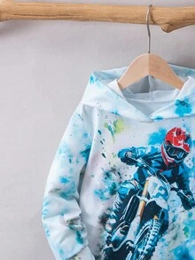 Young Boy Cool Motorcycle Graphic Casual Comfortable Sweatshirt, Suitable For Spring/Autumn - Multicolor - View 4