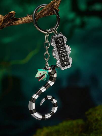 Beetlejuice X SHEIN 1 móc khóa hình con sâu cát bằng hợp kim kẽm thời trang, mặt dây chuyền hình rắn 3D chân thực, quà tặng sưu tập, bạc, phong cách Goth