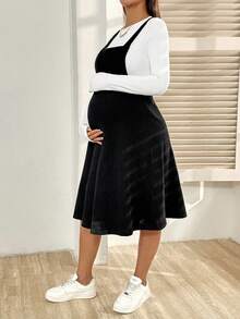 SHEIN 孕妇纯色休闲百搭交叉背带无袖连衣裙