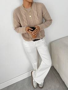 EMERY ROSE Áo len dệt kim dáng rộng, đơn giản, màu trơn, thoải mái khi đi làm hàng ngày dành cho nữ, mùa thu/đông - Màu nâu  Mocha - Xem 6