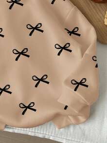 Young Girls Black Cute Bow Print Sweatshirt,Autumn Fairy School Loose Fit Crew Neck Comfortable Knit Long Sleeve Top,Everyday Casual Bow Sweatshirt - Multicolor - View 4
