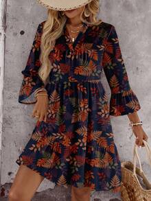 EMERY ROSE Vestido corto casual con estampado floral para mujer talla grande, patrón de flores retro, adecuado para el verano - Multicolor - Ver 5