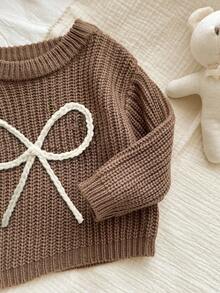 SHEIN Newborn Baby Girl Letter Pattern Versatile Long Sleeve Sweater, Autumn/Winter Baby Knitwear Baby Clothes Fall Baby Sweater Newborn Sweater Mocha Baby Clothes Christmas