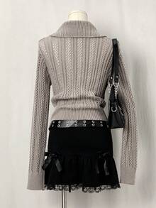 SHEIN Unity Jeanoir Y2k Thin Knitted Cardigan, Strappy Ladies Sweater - Camel - View 2