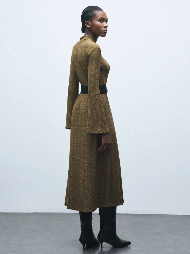 SHEIN Maija Women's Solid Color Long Sleeve Stand Collar Dress