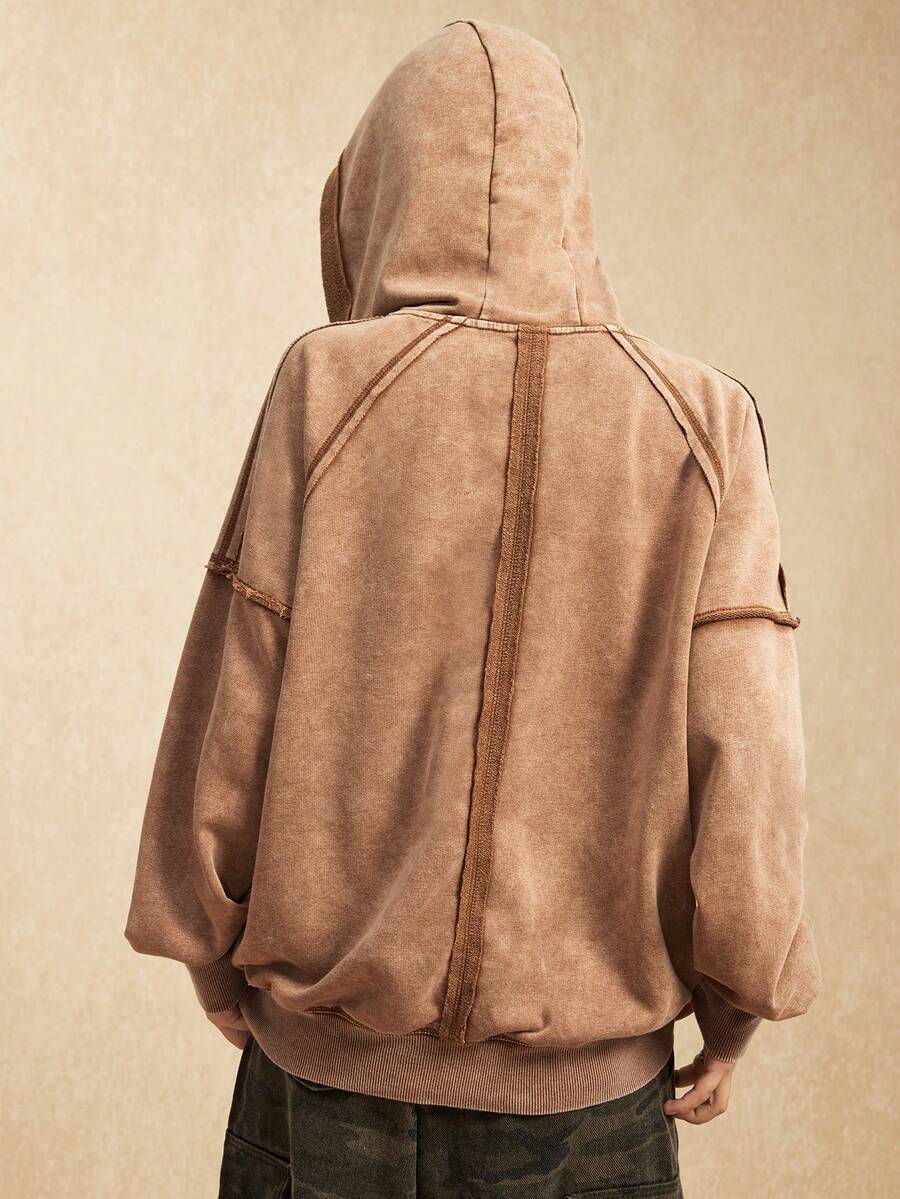 Easelle Brown Knit Casual Hooded Jacket For Women Western Retro Casual Style Washed Water Frayed Cut Winter Clothes For Women Autumn Zip Up Hoodie - Coffee Brown - View 1
