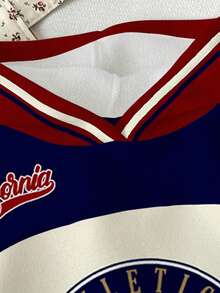 Slaydiva Sweat-shirt-shirt en tricot à manches longues, col ras du cou, coupe ample, avec badge rétro lettres et chiffres, confortable, convient pour l'automne/l'hiver, tailles grandes - Multicolore - Voir 3