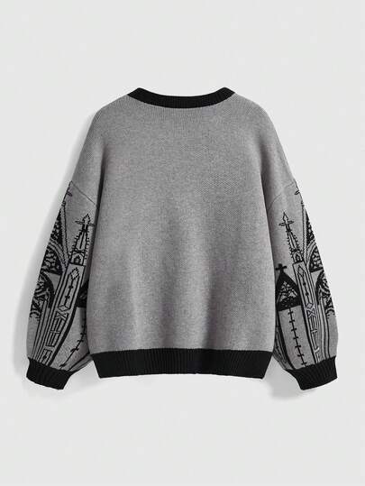 Goth Pull ample pour femmes à col montant, manches lanternes et motif croix de château gothique sombre pour Halloween