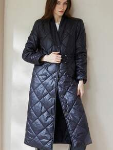 Aveloria Modichic Cinched Waist Mid-Length Solid Color Jacket, Versatile For Autumn/Winter - Black - View 5
