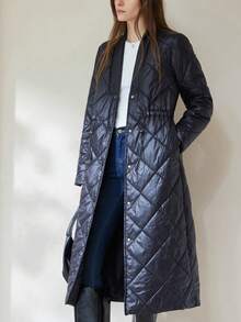 Aveloria Modichic Cinched Waist Mid-Length Solid Color Jacket, Versatile For Autumn/Winter - Black - View 7