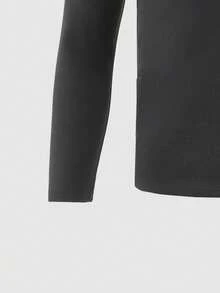 Vacaura 2pcs/Set Teenage Boys' Fleece Crew Neck Long Sleeve T-Shirt And Pants Casual Sports Outfit, Spring/Autumn/Winter - Black - View 3