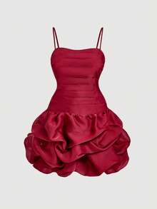 SHEIN MOD Vestido Camiseta Curto com Bainha Peplum Romântica Vermelho Plus Size - Vermelho - Visão 1