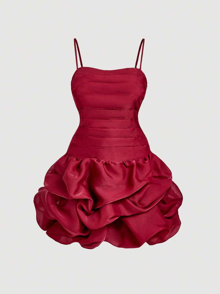 SHEIN MOD Vestido Camiseta Curto com Bainha Peplum Romântica Vermelho Plus Size - Vermelho - Visão 1