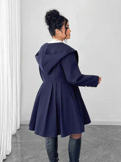 Elenzga 大码女式休闲连帽双排扣A字长袖外套，适合毕业典礼、节日、情人节、圣诞节、音乐节、母亲节、万圣节、感恩节、复活节、国庆节、舞会、约会、派对、婚礼、户外活动、秋冬季穿着。