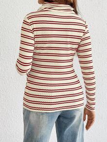 SHEIN 秋季/冬季孕妇条纹长袖抽绳连帽哺乳T恤 - 杏色 - 查看 8