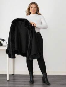 SHEIN CURVE+ Ropa de mujer talla grande de Navidad/Ropa de otoño para mujer/Ropa de invierno para mujer talla grande - Capa de lana sólida con pelaje