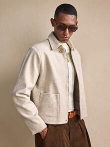 AKNOTIC Business Casual 男士休闲通勤长袖拉链外套，带口袋，秋冬款 - 杏色 - 查看 4