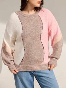 Momelise 新款女式秋冬单件重工串珠拼色高端优雅百搭大码针织套头衫 - 彩色 - 查看 5