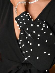 SHEIN Clasi Mono de fiesta con mangas de farol y decoración de cuentas para mujer, para otoño/invierno