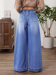 EMERY ROSE Plus Size Women High Waist Wide Leg Jeans With Buttons And Pockets Casual Street Patchwork Pocket Loose Wide Leg Jeans Women Jeans Baggy Loose Jeans,Fall Clothes For Women - Medium Wash - View 3