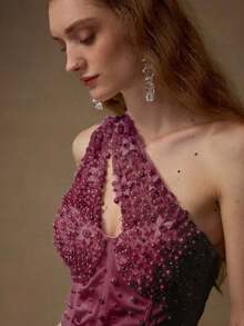 MOTF PREMIUM FAUX PEARL BEADED ASYMMETRICAL NECK TOP - Burgundy - View 3