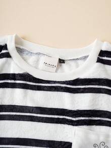 FRIENDS X SHEIN 女士休闲条纹贴袋宽松落肩睡袍，秋季 - 彩色 - 查看 3