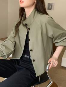 Modelyn 灯笼袖宽松抽绳休闲女装夹克外套秋冬女装 - 軍綠色 - 查看 3