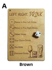 SHEIN 1 Set Left Right Drink Drinking Game, Fun Dice Plates And Dice Bags, Party Drinking Bar Dice Game, Adult Drinking Game Left Right Center, Funny Social And Interactive Board Game For Adults,Christmas - Brown - View 8