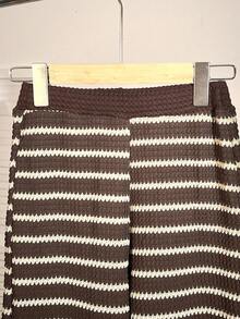 青少年女孩条纹 Polo 领落肩长袖 T 恤和阔腿裤休闲宽松套装 - 彩色 - 查看 5