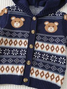 Cozy Pixies Baby Boy Cartoon Bear Pattern Knitted Soft Crew Neck Cardigan Autumn Winter Clothes For Girl Baby Boy Cardigan Baby Hooded Cardigan - Blue - View 6