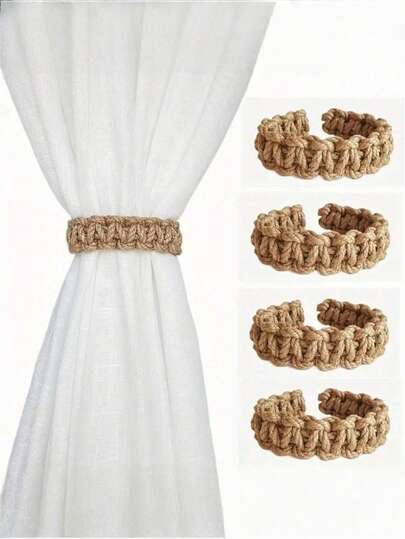 SHEIN 1/2/4pcs Curtain Tiebck, Curtain Tie Rope Braided Curtain Clip Curtain Holdback For Bedroom Living Room Home Decor
