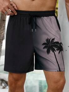 Manfinity Swimmode Men's Swim Trunks, Hawaii Holiday Coconut Tree Ombre 3D Printed Casual Outdoor Beach Shorts, Drawstring Waistband, Single Layer Without Lining, Perfect For Casual, Vacation, Beachwear Men Swim Trunks, Hawaiian