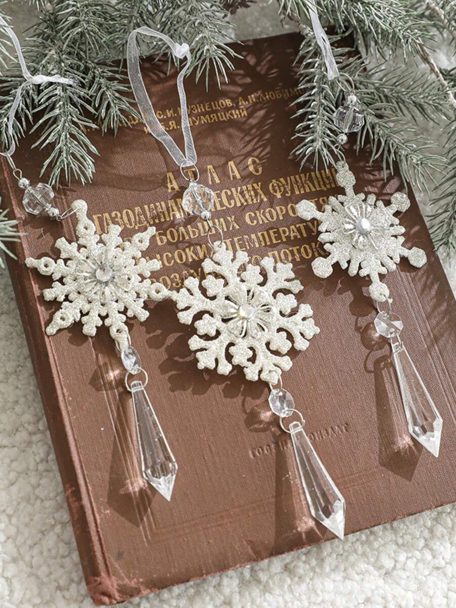 Cirelle Christmas Tree Transparent Snowflake String Pendant Three Sticky Powder Acrylic Christmas Snowflake Decorations